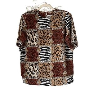 T9 80s 90s VTG Yves St Clair Vintage Animal Blouse Leopard Zebra Baroque Gold